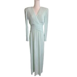 Vintage 80s Evenings By Raul Blanco Pastel Green Pleated Long Sleeve Maxi Dress